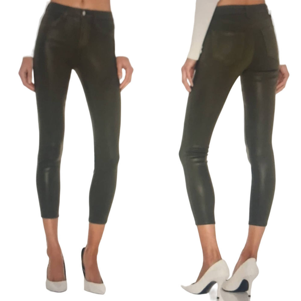 L’agence Margo High Rise Skinny Army Green Gold Coated Stretch Jeans size 25